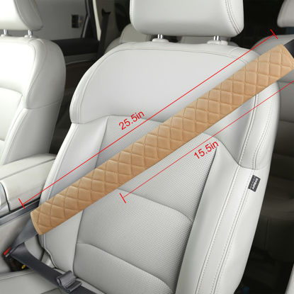 Picture of HighnessHwoo Extra Long Seatbelt Covers for Adults Kids Women & Men, Soft Car Seat Belt Strap Cushion for Sedan, SUV, Trucks, Shoulder Neck Chest Protector Pads, Auto Accessories, 1pc, Beige 15.5in