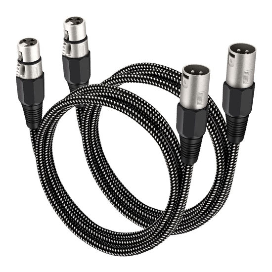 Picture of KINXIYU XLR Cable 6 FT/2 Pack, 3 Pin Nylong Braided Balanced XLR Male to XLR Female Microphone DMX Patch Cords (Pure Copper Conductors)