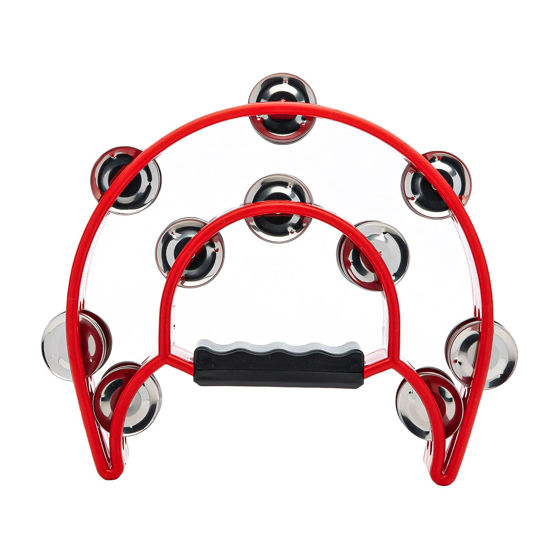 Picture of Musfunny Tambourine with Double Row Metal Jingles Hand Held Percussion Tambourines Musical Educational Instrument Gifts for Adults KTV Party (Red)