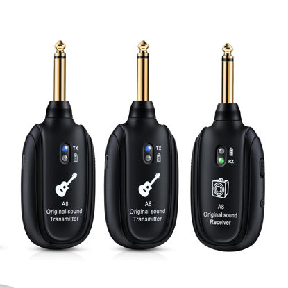 Picture of INGPARTNER Wireless Guitar System UHF 2 Modes, Rechargeable Li-Battery, 100ft Range, Plug & Play for Guitar, Bass, Violin, Keyboard - Black (2TX + 1RX)
