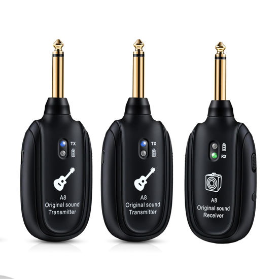 Picture of INGPARTNER Wireless Guitar System UHF 2 Modes, Rechargeable Li-Battery, 100ft Range, Plug & Play for Guitar, Bass, Violin, Keyboard - Black (2TX + 1RX)