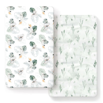 Picture of Stretch Ultra Soft Jersey Knit Fitted Crib Sheets Set 2 Pack, Fits All Standard Crib Mattress Pads Safe and Snug, Crib Fitted Sheet for Baby, Stylish Watercolor Animals for Baby, Mint Green