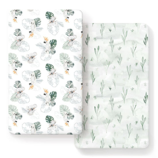 Picture of Stretch Ultra Soft Jersey Knit Fitted Crib Sheets Set 2 Pack, Fits All Standard Crib Mattress Pads Safe and Snug, Crib Fitted Sheet for Baby, Stylish Watercolor Animals for Baby, Mint Green
