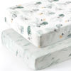 Picture of Stretch Ultra Soft Jersey Knit Fitted Crib Sheets Set 2 Pack, Fits All Standard Crib Mattress Pads Safe and Snug, Crib Fitted Sheet for Baby, Stylish Watercolor Animals for Baby, Mint Green