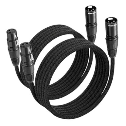 Picture of SONICAKE XLR Microphone Cable Male to Female 3 Pin Nylon Braided for Studio Recording and Live Production 10 Feet/3M, 2 Pack Black
