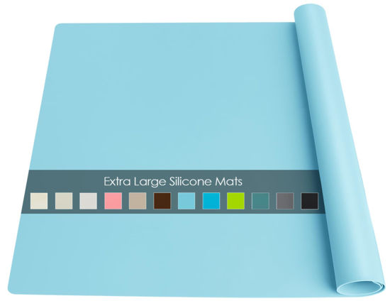 Picture of Extra Large Silicone Mats, Food Grade & Thick Silicone Pad Table Mat for Crafts, Kids Placemat, Silicone Heat Resistant Mat Kitchen Counter Mat for Baking Pastry, 23.6''x15.75'' Light Blue, 1Pack