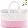 Picture of ABenkle Baby Diaper Caddy, Nursery Storage Bin and Car Organizer for Diapers and Baby Wipes, Cotton Rope Diaper Basket Caddy, Changing Table Diaper Storage Caddy Baby Gift Baskets -Bright Pink