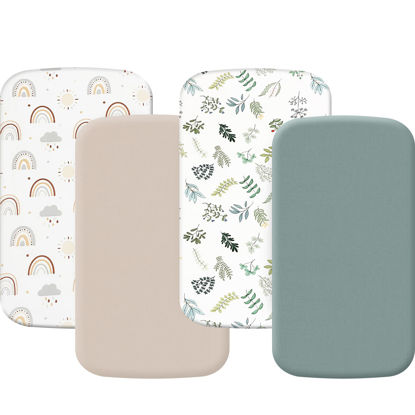 Picture of 4 Pack Bassinet Sheets (19" x 33"), Compatible with Baby Delight Beside Me Dreamer and Dream On Me Skylar/Lotus/Traveler Baby Bassinet, Soft and Skin-Friendly, Mint Green and Color Rainbow