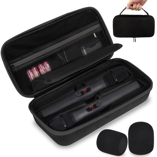 Picture of Wireless Microphone Case Compatible with JBL Wireless Two Microphone System, Handheld Dual Mic Travel Bag for Party Box, Singing, Karaoke for JBL mic, Receiver, Adapter, AA Batteries -Black (Box Only)