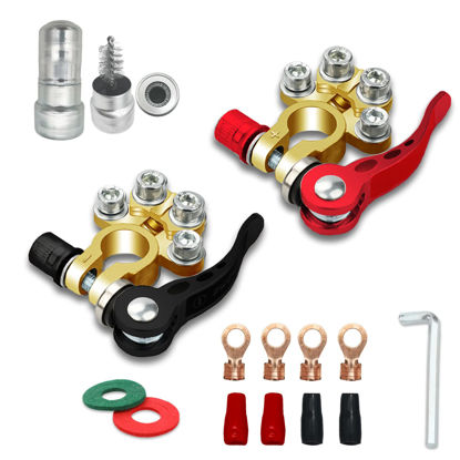Picture of ZONBANG Battery Terminal Connectors, 2PCS 4 Way Quick Release Disconnect Battery Terminals, Battery Cable Ends with 4PCS Wire Connectors for SAE/JIS Type A Posts