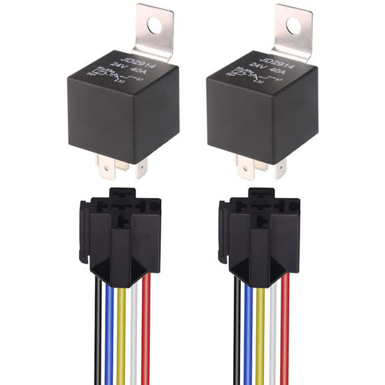 Picture of Gebildet 2pcs 24V 40A JD2914 Car Relay with Harness 5 Pin SPDT 12AWG Harness Sockets with Color-Labeled Wires for Automotive Truck Motorcycle