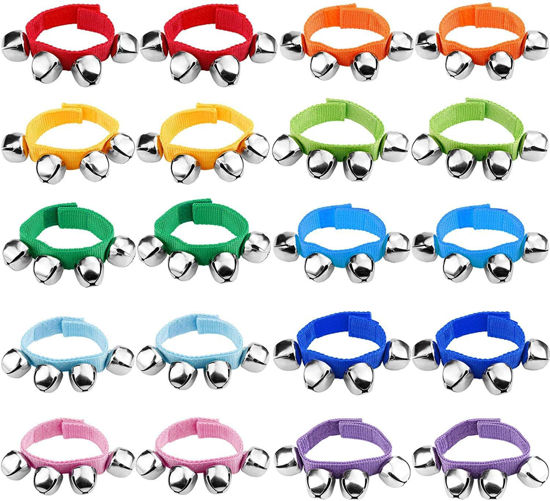 Picture of Augshy Wrist Bells Bracelets, 7 Packs Wrist Band Jingle Bells, 10 Colors Adjustable Hand Ankle Bells Musical Instruments for School Party Favor Toys
