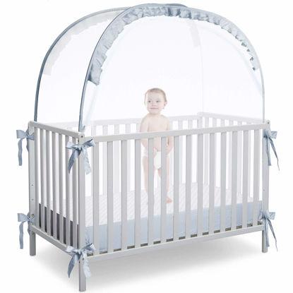 Picture of L RUNNZER Baby Crib Tent Crib Net to Keep Baby in, Pop Up Crib Tent Canopy Keep Baby from Climbing Out (55.2" L x 27.6" W x 51.6" H)