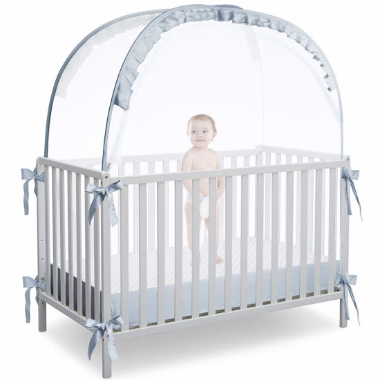 Picture of L RUNNZER Baby Crib Tent Crib Net to Keep Baby in, Pop Up Crib Tent Canopy Keep Baby from Climbing Out (55.2" L x 27.6" W x 51.6" H)