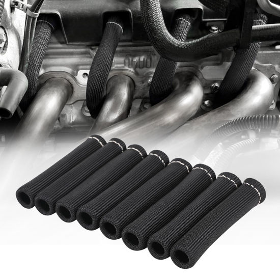 Picture of SHINEHOME Spark Plug Wire Heat Shield Sleeve 2500° Spark Plug Boot Protector Wire Boots Wrap for SBC BBC 350 454 8PCS Spark Plug Wire Covers