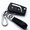 Picture of 121Fruit Way Genuine Leather Car Logo Keychain Suit for Toyota Hatchback, Avalon, Camry, Prius,Avalon Corolla RAV4 Highlander Key Chain Keyring Family Present for Man and Woman,Black