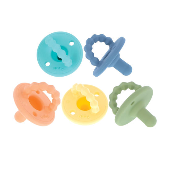 Picture of Nuby Silicone Softees Pacifier and Teethers - (5-Pack) Silicone Baby Pacifiers and Teethers - 0+ Months - Assorted Colors