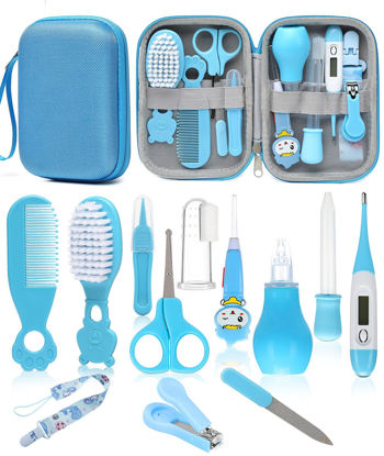 Picture of Baby Healthcare and Grooming Kit, Safety Newborn Nursery Baby Care Kit, with Hair Brush Comb, Nail Clipper, Thermometer, Pacifier Clip, Baby Registry Search, Newborn Essentials Girls Boys (Blue)
