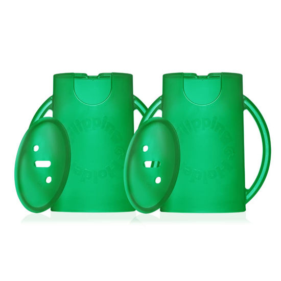 Picture of Flipping Holder DELUXE Squeeze Proof (2-pack with lids) for Food Pouches & Juice Boxes - Multipurpose - Prevent Messes & Support Self-Feeding - Easy Grasping Handles - Made in USA