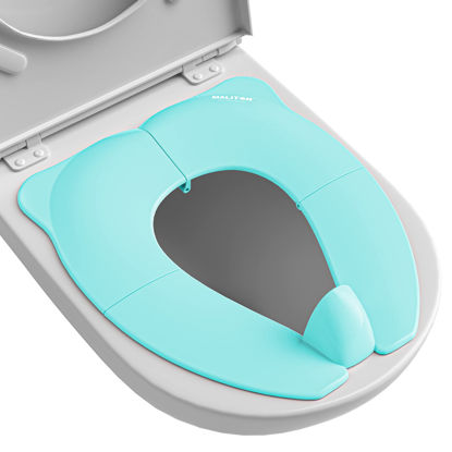 Picture of Maliton Travel Potty Seat for Toddler & Kid, Portable Potty Seat with Storage Bag, Foldable Potty Seat for Toddler Travel, Non-Slip Potty Training Toilet Seat Cover wth Splash Guard (Aqua Green)