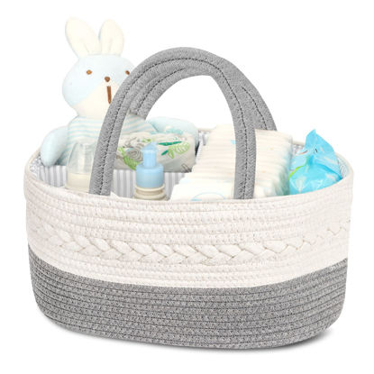 Picture of Maliton Diaper Caddy Organizer for Baby Boy- Cotton Rope for Changing Table, Nursery Storage, Newborn Baby Must Have Items
