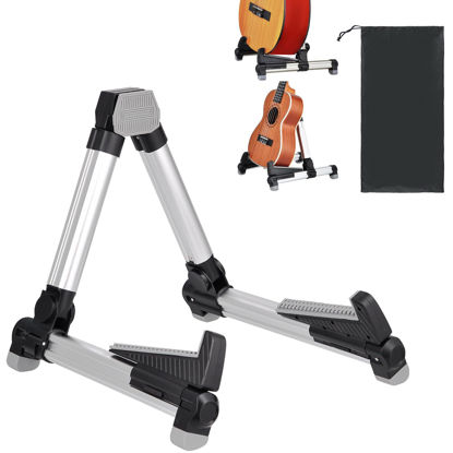Picture of EASTROCK Folding Guitar Stand,Portable Tripod A Frame Aluminium Music Stand for Acoustic Electric Guitars, Bass, Violin, Ukulele, Banjo ( Silver)