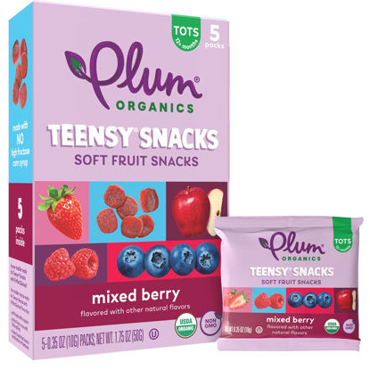 Picture of Plum Organics Teensy Snacks Soft Fruit Snacks - Mixed Berry - 0.35 oz Bags (Pack of 5) - Organic Toddler Food Fruit Snacks