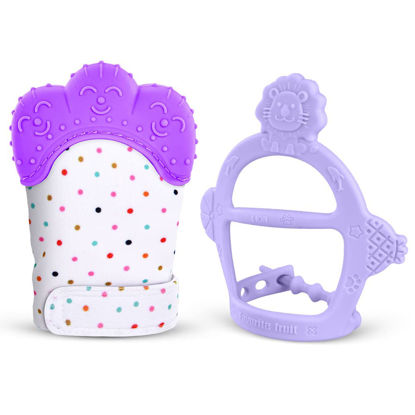 Picture of Vicloon Silicone Teething Mitt, 2Pcs Baby Teething Mitten, Baby Teething Toy with Adjustable Strap, Crinkle Sound and Textured, Baby Teething Mitten Self Soothing Baby Chew Toys for 0-6month Infants