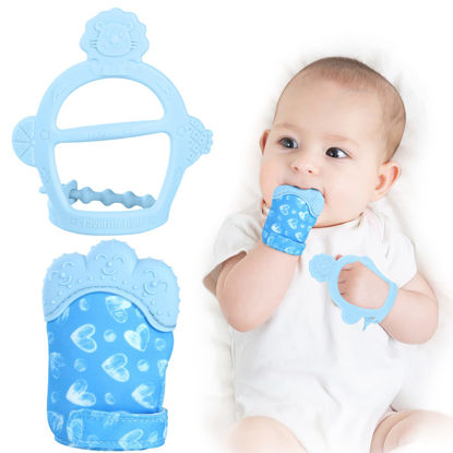 Picture of Vicloon Silicone Teething Mitt, 2Pcs Baby Teething Mitten, Baby Teething Toy with Adjustable Strap, Crinkle Sound and Textured, Baby Teething Mitten Self Soothing Baby Chew Toys for 0-6month Infants