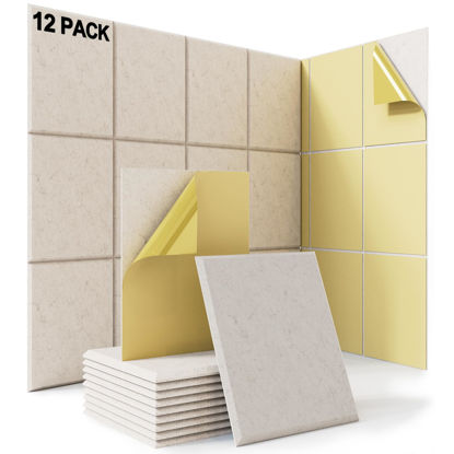 Picture of 12 pack Acoustic Panels With Self-Adhesive, 16"X 12"X 0.4"Sound Proof Foam Panels, High Density Sound Panels, Soundproof Wall Panels for Home Studio Office(RECTANGULA, Camel)