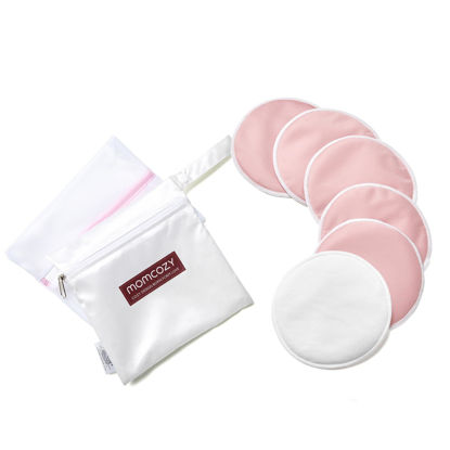 Picture of Momcozy Reusable Breast Pads, Innovative Use of Absorbent Fabric & 3-layer Washable Nursing Pads, Ultra-thin Design, Invisible, Fast Absorption, Leak-poof, 6 Pack + Dry & Wet Separation Bag + Wash Bag