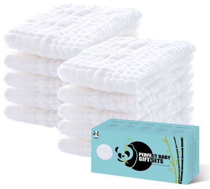 Picture of HIPHOP PANDA 10 Pack 6-Layers Muslin Burp Cloths Large - Durable 100% Cotton - Baby Essentials Extra Absorbent and Soft Boys & Girls Rags for Newborn Registry (White, 20" X10")