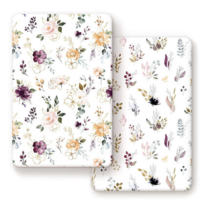 Picture of GRSSDER Stretchy Ultra Soft Jersey Knit Fitted Pack n Play Sheets Set 2 Pack,Fits Portable Playard/Mini Cribs Mattress Snug and Safe,Watercolor Purple Flora for Baby