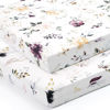 Picture of GRSSDER Stretchy Ultra Soft Jersey Knit Fitted Pack n Play Sheets Set 2 Pack,Fits Portable Playard/Mini Cribs Mattress Snug and Safe,Watercolor Purple Flora for Baby