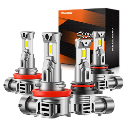 Picture of SEALIGHT 2024 Newest 9005 H11 Bulbs Combo, 1:1 Mini Size Fog Light Bulbs 6500K Cool White Bulbs with Cooling Fan, Plug & Play, Pack of 4