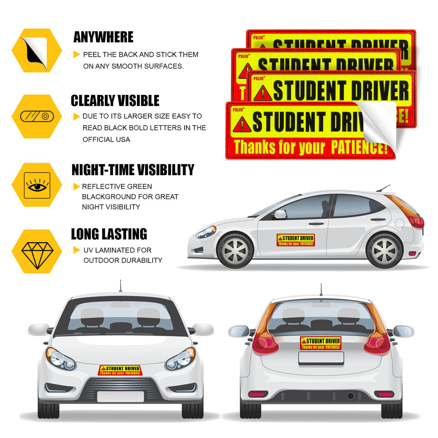 GetUSCart- Student Driver Sticker Signs for Car, New Driver Sticker for ...