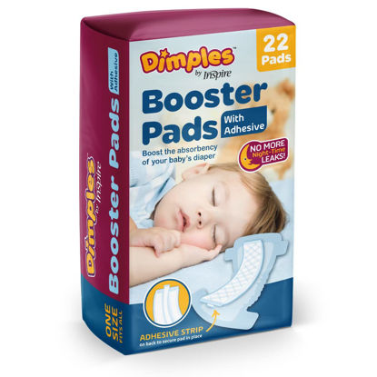 Picture of Inspire Dimples Booster Pads, Baby Diaper Doubler with Adhesive for Secure Fit | 1 Size Fits All Diapers | Boosts Absorbency No More leaks 22 Count