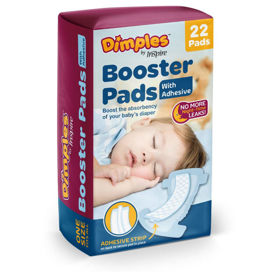 Picture of Inspire Dimples Booster Pads, Baby Diaper Doubler with Adhesive for Secure Fit | 1 Size Fits All Diapers | Boosts Absorbency No More leaks 22 Count
