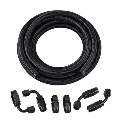 Picture of EVIL ENERGY 6AN Fuel Line Kit, 6AN Nylon Braided Fuel Line Hose Fitting Kit CPE 12FT Black