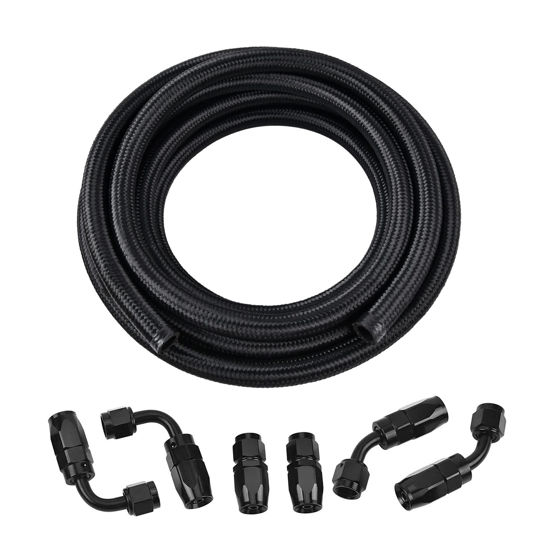 Picture of EVIL ENERGY 6AN Fuel Line Kit, 6AN Nylon Braided Fuel Line Hose Fitting Kit CPE 12FT Black