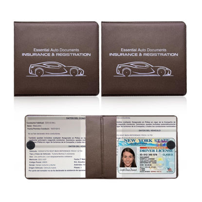 Picture of Ziciner Car Registration Insurance Holder, 2Pack Essential Auto Card Document Glove Box Organizer with Velcro Closure, Vehicle Interior Accessories Perfect for Most Car, Truck, SUV (Brown/Small Car)
