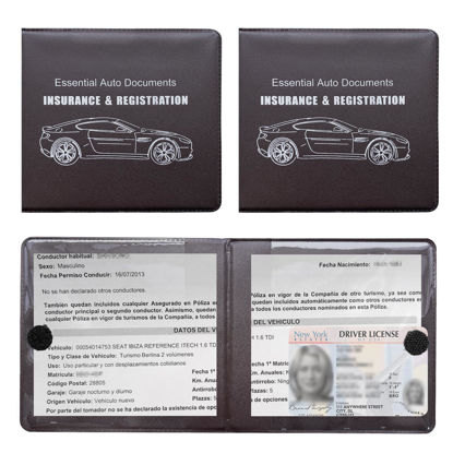 Picture of Ziciner Car Registration Insurance Holder, 2Pack Essential Auto Card Document Glove Box Organizer with Closure, Vehicle Interior Accessories Perfect for Most Car, Truck, SUV (Brown/Big Car)