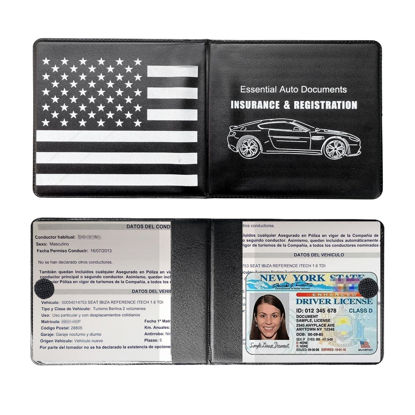 Picture of Ziciner Car Registration Insurance Holder, 2Pack Essential Auto Card Document Glove Box Organizer with Velcro Closure, Vehicle Interior Accessories Perfect for Most Car, Truck, SUV (Black/Back Flag)