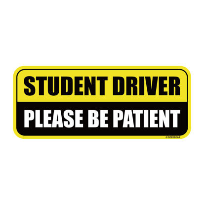 Picture of GEEKBEAR Student Driver Car Magnet - Colorful, Reflective, Weather-Resistant - Rectangular 8.7 x 3.5 in (Yellow/Black)