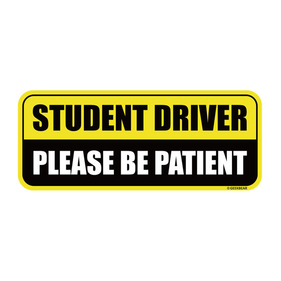 Picture of GEEKBEAR Student Driver Car Magnet - Colorful, Reflective, Weather-Resistant - Rectangular 8.7 x 3.5 in (Yellow/Black)