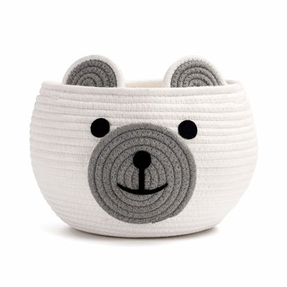 Picture of CherryNow Cotton Rope Basket Baby Basket for Nursery, Bear Gift Basket for Kids, Empty Baby Shower Basket with Handles, Small Cute Animal Basket, White, 10.5" D x 8.5" H