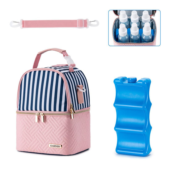 Picture of BABEYER Breastmilk Cooler Bag with Ice Pack Fits 6 Baby Bottles up to 9 Ounce, Breast Milk Pump Cooler Bag with Shoulder Strap for Nursing Mom Daycare, Work, Travel- Straps