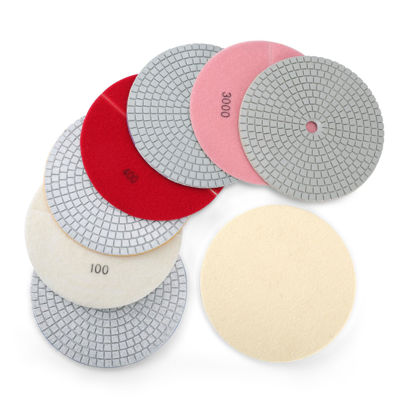 Picture of 8PCS Diamond Polishing Pads 7 Inch, Wet/Dry Concrete Polish Tools Kit for Drill, Grinder, Polisher, 50-3000 Grit Polishing Set for Marble Granite Quartz Stone