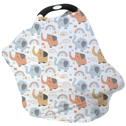 Picture of Breathable Car Seat Cover for Babies - Multi-Purpose Soft Rayon Nursing Cover for Breastfeeding, High Stretchy Infant Carseat Canopy, Stroller Cover (Smooth Rayon, Cute Elephant)