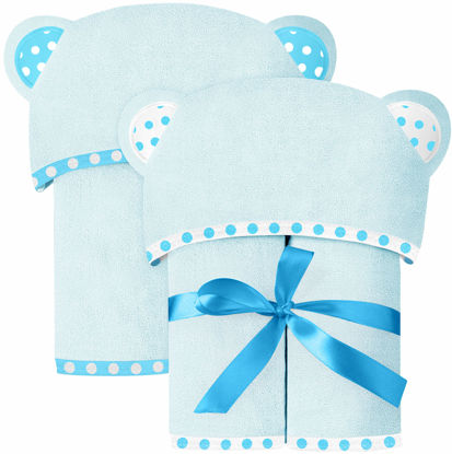Picture of ELSVIN Set of 2 Hooded Baby Towels - Blue - Luxurious, Large and Super Absorbent - 30 x 30 Inch - Soft and Suitable for Infants, Toddlers and Kids - 400 GSM